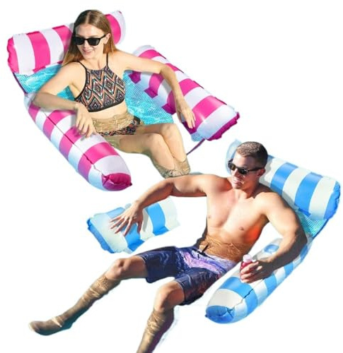 【2 Pack Multifunktionale aufblasbare Pool Hängematten】4 in 1 schwimmende Liegen für Erwachsene mit Luftpumpe, perfekt für Pool, See & Strand Entspannung