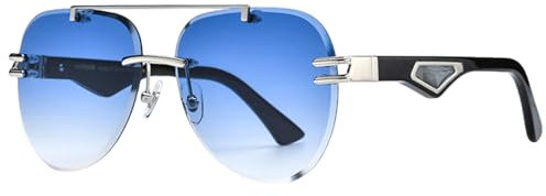 AUXILAB Luxury Rimless Gafas de sol con cristales sin marco de diamantes, 0039 Negro G Azul, Unit size