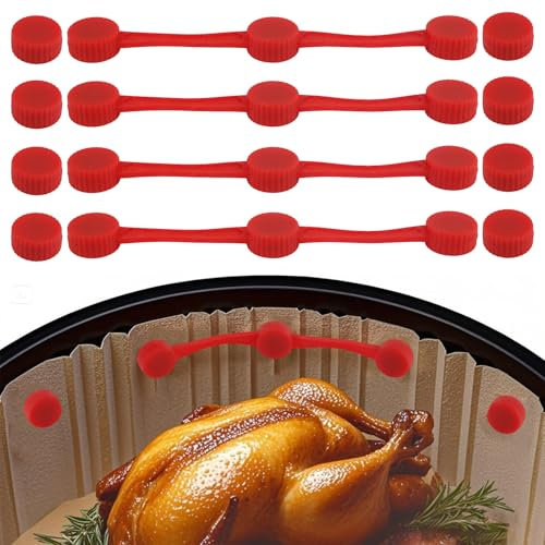 Gosknor 4 Sets Clip Magnetiche in Silicone per Carta da Forno in Friggitrice ad Aria, Fissaggio Sicuro per Fogli Usa e Getta Resistente al Calore Previene le Bruciature della Carta (Rosso)