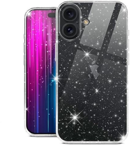 moex Sparky Case für iPhone 16 Hülle mit Glitzer Effekt aus Silikon, durchsichtige Handyhülle dünn und weich, Schutzhülle transparent glitzernd Design Cover, Klar