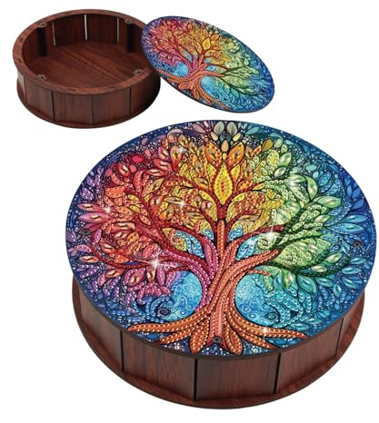 JICFDAO Diamond Painting Rund Snackbehälter 19.8x5.7cm Multifunktionale Snack Box Frischhaltedosen Holzbox mit Deckel Diamant Snackbehälter Aufbewahrungsbox für Schreibtisch Schule Home Lebensbaum