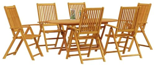 vidaXL Garten Essgruppe 7 pcs Braun Akazie Massivholz, Garten und Terrasse, rustikales Klapp-Esszimmer, wetterfestes Akazienholz, perfekt für den Sommer