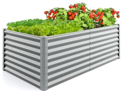 COSTWAY Metal Raised Garden Bed, Oval/Rectangular Elevated Planter Box Kit with Open Bottom, Indoor Outdoor Vegetable Fruit Flower Herb Growing Box (Rectangular, Grey, 180 x 95 x 60cm)