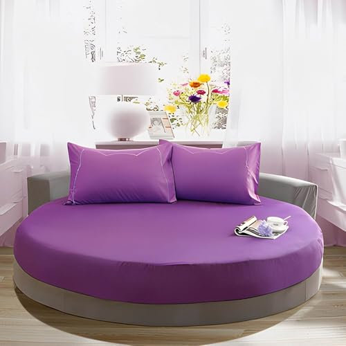 Rundes Spannbettlaken, weiches und atmungsaktives Mikrofaser-Betttuch, tiefe Tasche für 25 cm Matratze, Baumwoll-Matratzenschoner – gemütliche Schlaflösung für alle Jahreszeiten, Violett
