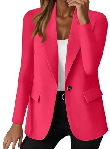 Generisch Blazer élégant pour Femme Veste à Manches 2025 Longues d’affaires look Décontracté Costumes pour Bureau Rose 3XL
