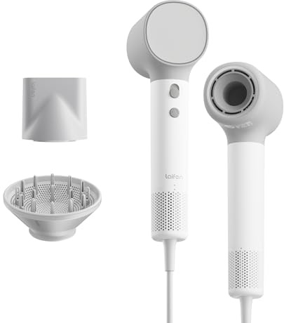 Laifen Neo Haartrockner, 22 m/s Luftstrom, 390 g leicht, Nebel-Weiß | 3 Min. Schnelltrocknung, 110.000 U/min Motor, 200M Ionen-Föhn, Thermo-Control, 59 dB, Diffusor & Glättdüse