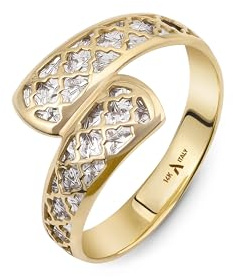 Amberta Italienischer 9K 14K Goldringe Damen Echt Gold 375 585 | Goldring Damen Echt Gold 585 375 Wickelring Diamant Ring Frauen Geschenk