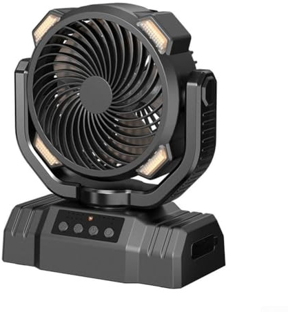 Ventilador de escritorio portátil recargable de 20000 mAh con luz LED y gancho, ventilador de camping de doble motor ajustable de 5 velocidades para actividades al aire libre, hasta (2000 mAh)