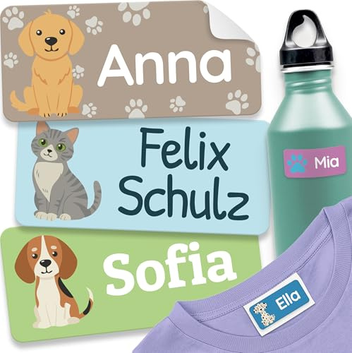melu kids® Namensaufkleber für Kinder - Kita/Schule (180 Stk, Haustiere)