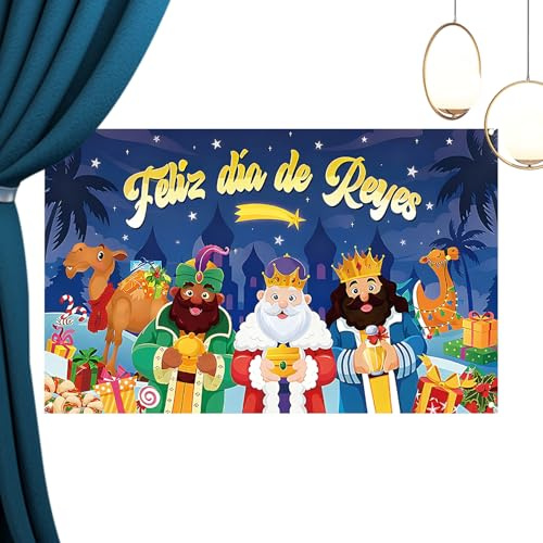 Three Kings Day Hintergrund – 180 cm Urlaubsbanner, Stoffhintergrund, großes dekoratives Schild für Weihnachtsfeiern, Schulveranstaltungen, Familienfeiern, Zuhause, Büro, Geschäft, verleiht festlichen