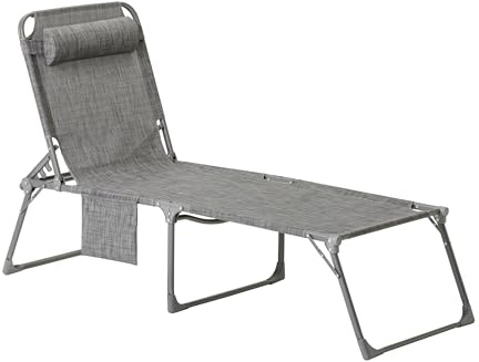 Dehner Gartenliege Mallorca, dunkelgrau, 71x112x232 cm, Sitzhöhe 45.5 cm | inkl. Kopfkissen, klappbare Sonnenliege, Aluminium / Eisen / Textilene