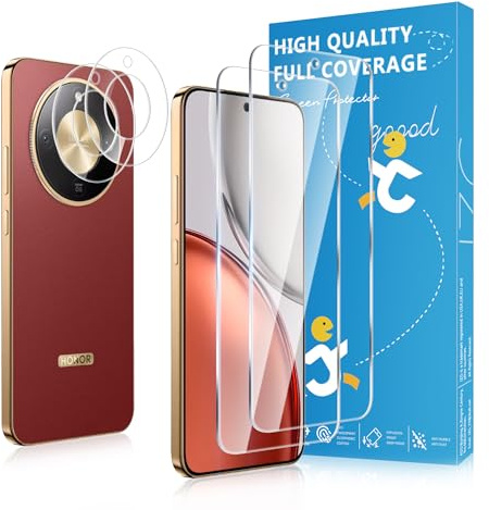 2+2 Stück Für Honor Magic 8 lite 5G Panzer Schutz Glas Folie 2 Stück Schutzfolie Glas+ Kamera Schutzfolie 2 Stück, Fingerabdruck-ID Unterstützen, 9H Härte, HD Clear Displayschutz Schutzfolie Glas