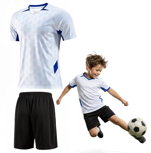viiotu Fußballtrikot Kinder Set, Trainingsanzug Jungen Schnelltrocknendes Fussball Trikot und Shorts als Sportbekleidung (DE/NL/SE/PL, Alter, 6 Jahre, 7 Jahre, Regular, Weiß)