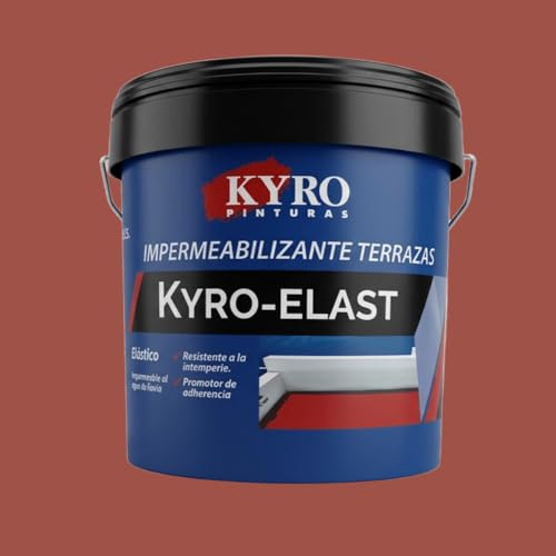 Kyro Elast Supremo - Pintura Impermeabilizante con Fibra para Terrazas - Pintura Antigoteras - Máxima Resistencia y Elasticidad - 14L, 4L y 750ml (Rojo con Fibra, 14 Litros)