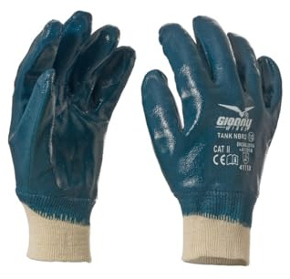 SADISRLS 12 PAIA Guanti da lavoro blu/bianco NBR spalmati nitrile, resistenti all'abrasione, oli, idrocarburi e agenti chimici con polsino in maglia, benzinai