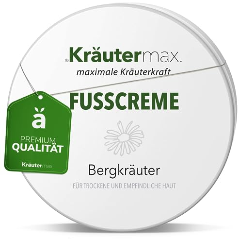 NEU! Kräutermax Bergkräuter Fußcreme | Beincreme mit Arnika-, Ringelblumen- & Kamille Extrakt | Intensive Pflege für trockene & verhornte Haut | Ohne Parabene & Silikone | Naturrein | 1 x 100 ml