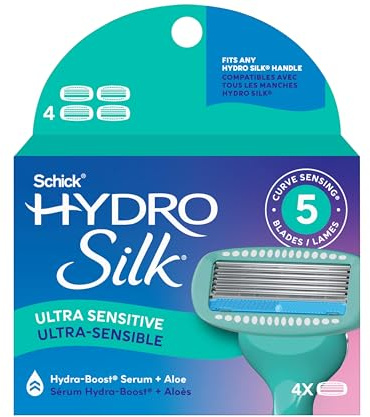Schick Hydro Silk Ultra Sensitive Womens Razor Refills, 4ct | Razor Blades Refills, Womens Razors for Shaving, 5 Blade Razors for Women Sensitive Skin, Schick Hydro Silk Refill, 4ct