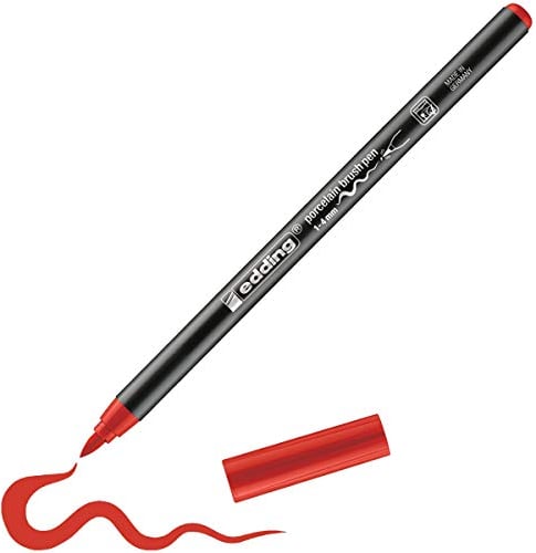 edding 4200 rotulador con punta de pincel para porcelana - rojo - 1 rotulador - punta de pincel de 1-4 mm - para pintar y decorar cerámica - tinta resistente a la luz y lavavajillas, secado rápido