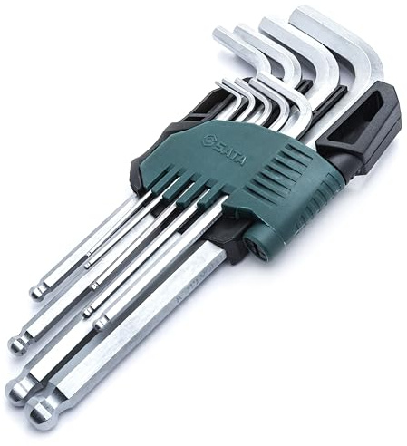 SATA ST09105ASJ Innensechskant Winkelstiftschlüssel und Sechskantschlüssel Set, 9 Tlg. mit Kugelkopf metrisch 1.5-10 mm