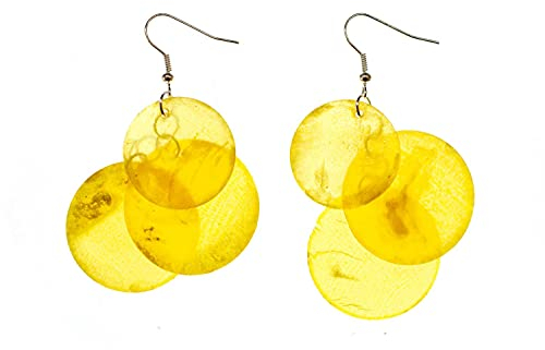 Miniblings Perlmutt Ohrringe Muschel Perlmuttscheiben Hippie Boho Gelb - Handmade Modeschmuck I Ohrhänger Ohrschmuck versilbert