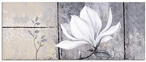 ARTland Glasbilder Wandbild Glas Bild einteilig 125x50 cm Querformat Natur Botanik Blumen Magnolie Malerei Klassisch Shabby Chic S6UE