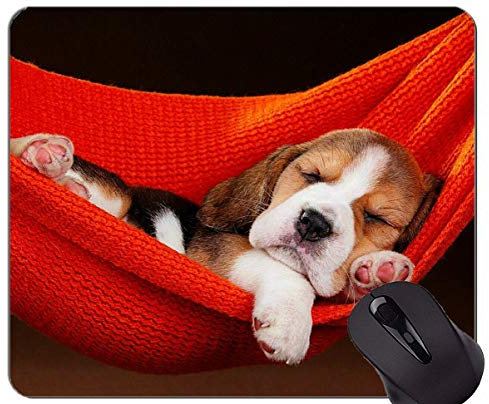 Tapis de Souris de Jeu en Caoutchouc Naturel imprimé avec des Chiots Animaux Chien Beagle - Bords Cousus