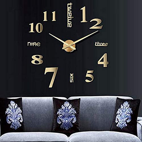 LZYMSZ Large 3D Wall Clock, Modern Mute DIY Frameless Numbers, Gold