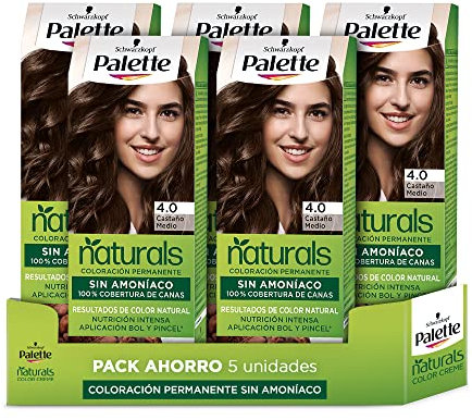 Schwarzkopf Palette Naturals - Tinte 4.0 Castaño Medio - Coloración Permanente Sin Amoníaco- Resultados de Color Natural (Pack de 5)