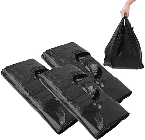 STARVAST 150Pcs Müllbeutel, Plastiktüte mit Griff 40x58cm, extra widerstandsfähig, Einweg-rechteckiger Müllbeutel für Bad, Küche, Wohnzimmer - schwarz, 24L