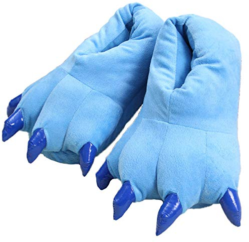 Erwachsene/Kinder Plüsch Animal Paw Claw Schuhe,Unisex lustige grüne Tier Plüsch Dinosaurier Klaue Hausschuhe,35-38,Blue