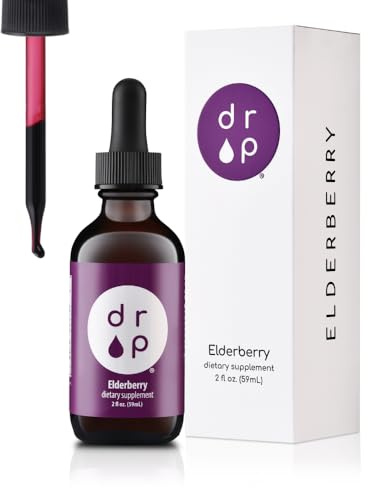 Drop Elderberry Liquid Drops with Vitamin C, 100 mg Organic Black Elderberry, Daily Immune Support for Kids and Adults, Natural Grape Flavor, Non-GMO and Vegan, 59 Servings, 2 fl oz