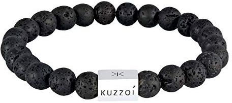 Kuzzoi Buddha Herren Naturstein Armband, elastisches aus Lava Edelstein Perlen (8 mm) mit Bead aus 925 Sterling Silber für den Mann