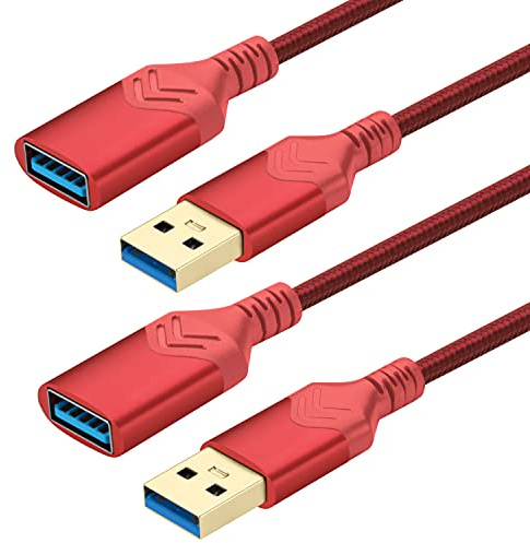USB 3.0-Verlängerungskabel [2 Stück] Hochgeschwindigkeits-Verlängerungskabel, USB-A-Stecker auf Buchse, Verlängerungskabel für Playstation/Xbox/Flash-Laufwerk/Kartenleser/Tastatur/Drucker (1,5m, rot)