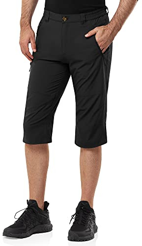 33,000ft Herren 3/4 Hose Cargo Shorts Kurze Wanderhose Stretch Leichte Radhose Sommer Capri Dreiviertel Hose Outdoor Shorts UPF 50+ mit Viele Taschen für Wandern Laufen Radfahren Schwarz M