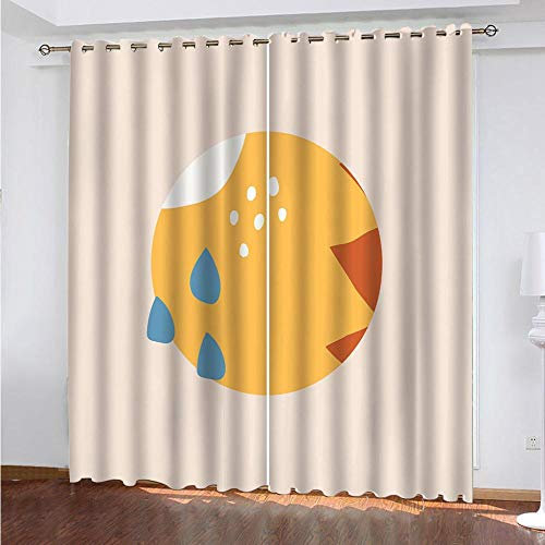 XKSJWY Gardinen Kinderzimmer Blickdichter Vorhang 3D Gelber Geometrischer Kreis Muster Verdunklungsvorhänge Schlafzimmer Dekoration Ösenschal Kinder Thermovorhang, （H 260 x B 140 cm） * 2 Stücke