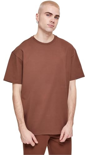 URBAN CLASSICS Camiseta básica de manga corta, cuello redondo normal, de algodón grueso, largo normal, oversized, de hombre, moderna, color bark, talla S