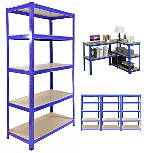 Étagères de Rangement à 5 Niveaux - 200 x 100 x 50cm, Bleu Étagères Charge Lourde Métallique sans Boulon, Charge Totale de 875kg, Etagère Stockage pour Garage, Cave, Bureau, Cuisine, Magasin
