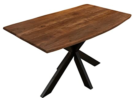 SAM Baumkantentisch 140 x 80 cm Kalea, Akazienholz nussbaumfarben & massiv, Esstisch mit schwarzem Spider-Metallgestell, Tischplatte 26 mm, Esszimmertisch, Industrial-Design