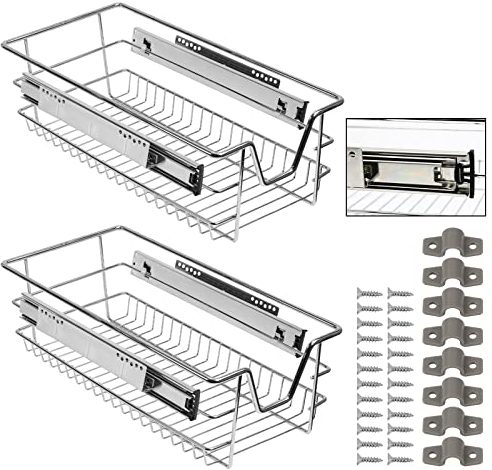 SWANEW 2 cajones de cocina cromados telescópicos, armario de cocina de 30 cm, extraíble