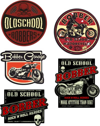 cut-it folientechnik & design MG624 / 5X Oldschool Bobber Aufkleber 9cm Vintage Kult Sticker Skull Motorrad Umbau Custom Bike Biker Cafe Racer Tracker UK Ace Ass Style