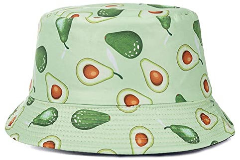 Zempertoopa Fischerhut Mode Unisex Bucket Hats Sommer Fruchtdruck Frauen Cap Outdoor Sun Hut Männer Klassischer Panama Eimer Hut-Avocado Green,54Cm-58Cm