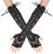 Yolev Fingerlose Damen Spitzen Handschuhe - Schwarze Ellbogen Krawatten Lange Retro Punk Handschuhe für Fasching Halloween Ball Party Verkleidung