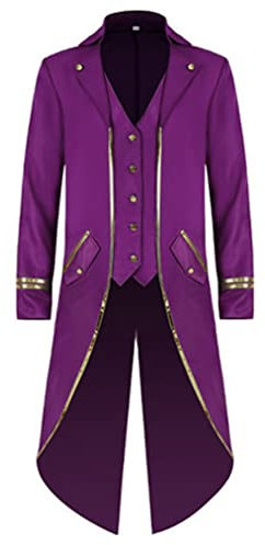 Freebily Veste Homme Manteau Médiéval Renaissance Steampunk Blazer Monsieur Loyal Directeur Costume Smoking Gothique Grande Taille Or Violet XL