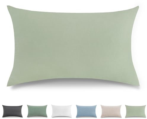 TOCOMOA Kissenbezug 40x80 cm 2er Set - 100% Gewaschene Baumwolle Kissenbezüge Oeko-TEX Zertifiziert, Leinenoptik und Atmungsaktiv Kissenhülle, Hellgrün Kopfkissenbezug mit Reißverschluss