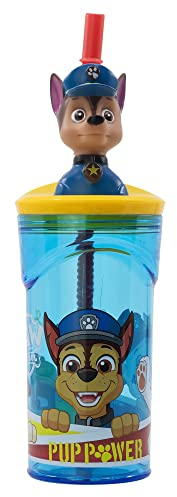 Stor Vaso Infantil Reutilizable con Pajita y Tapa con figurita 3D y Capacidad de 360 ml de La Patrulla Canina