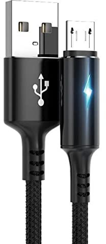 YSJJZRL Cavo micro USB, USB A a USB Micro LED 2A Cavo di ricarica intrecciato a ricarica rapida compatibile con Samsung Galaxy S7 Edge S6 ecc. (1,2 M,Nero)