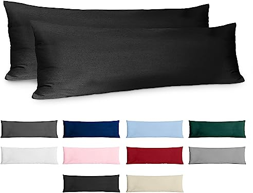 Kissenbezug 40x145 Baumwolle Renforcé (2er-Set) - Schwarz - Dicht gewebt mit 57 Fäden/cm² - Kissenbezug 40 x 145 cm - Oeko Tex Zertifiziert - Dreamzie