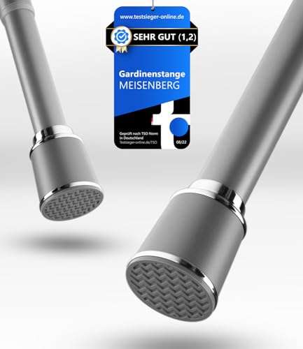 MEISENBERG Teleskopstange 170-220 cm Ø32mm, Grau – Gardinenstange ohne Bohren, Klemmstange Ausziehbar, Vorhangstange zum Klemmen – Ideal für Vorhang & Gardinen