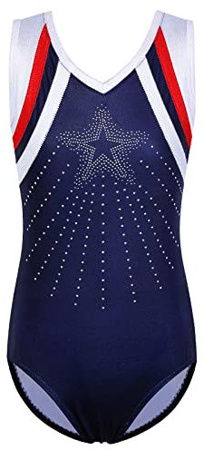 ZNYUNE Gymnastikanzug für Kinder, glitzernd, Farbverlauf, 3–14 Jahre, B293, Rot/Marineblau, 12 A