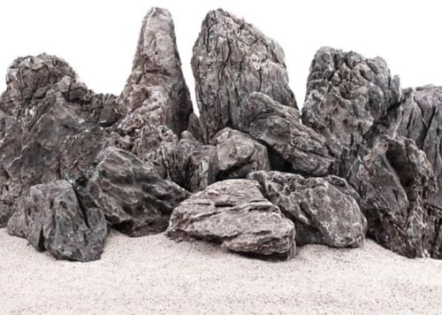 AquaOne Aquarium Steine Mini Landschaft I Natursteine Seiryu 10kg I 500-900g pro Stein I Aquascaping Gestein für Tank I Felsen Dekoration Pagode Rückwand I Deko Aquascape grau